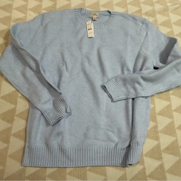 J crew heather sky Basket-stitch cotton crewneck sweater